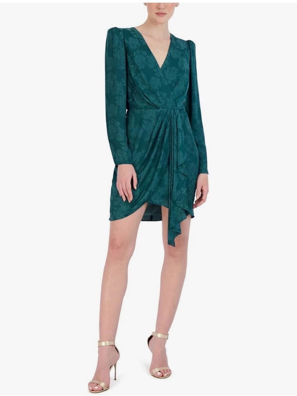 BCBGMAXAZRIA Surplice Faux Wrap Jacquard Pattern Mini Dress in Teal Size 0 NWT